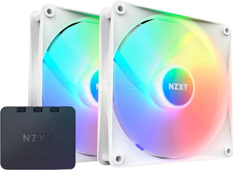 Вентилятор для корпуса Case Cooler NZXT F140 RGb Core Twin Pack (140x140x25мм, 4-pin PWM, RGb, 89.48CFM, 32.5dBA, 1800RPM, белый, 2pcs)