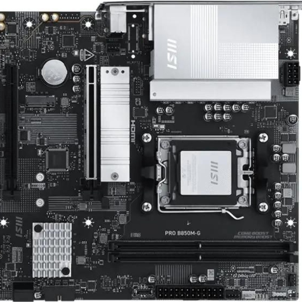 Материнская плата MSI PRO B850M-G, AM5, AMD B850, 2xDDR5, 4xSATA, 2xM.2, 1xPCIe 5.0 x16, 1xPCIe 4.0 x4, 1xDP, 1xHDMI, 1x5Gb LAN, 1xUSB-C 5Gbps, 3xUSB-A 5Gbps, 2xUSB-A 2.0, 3x3.5 мм, 7.1, mATX