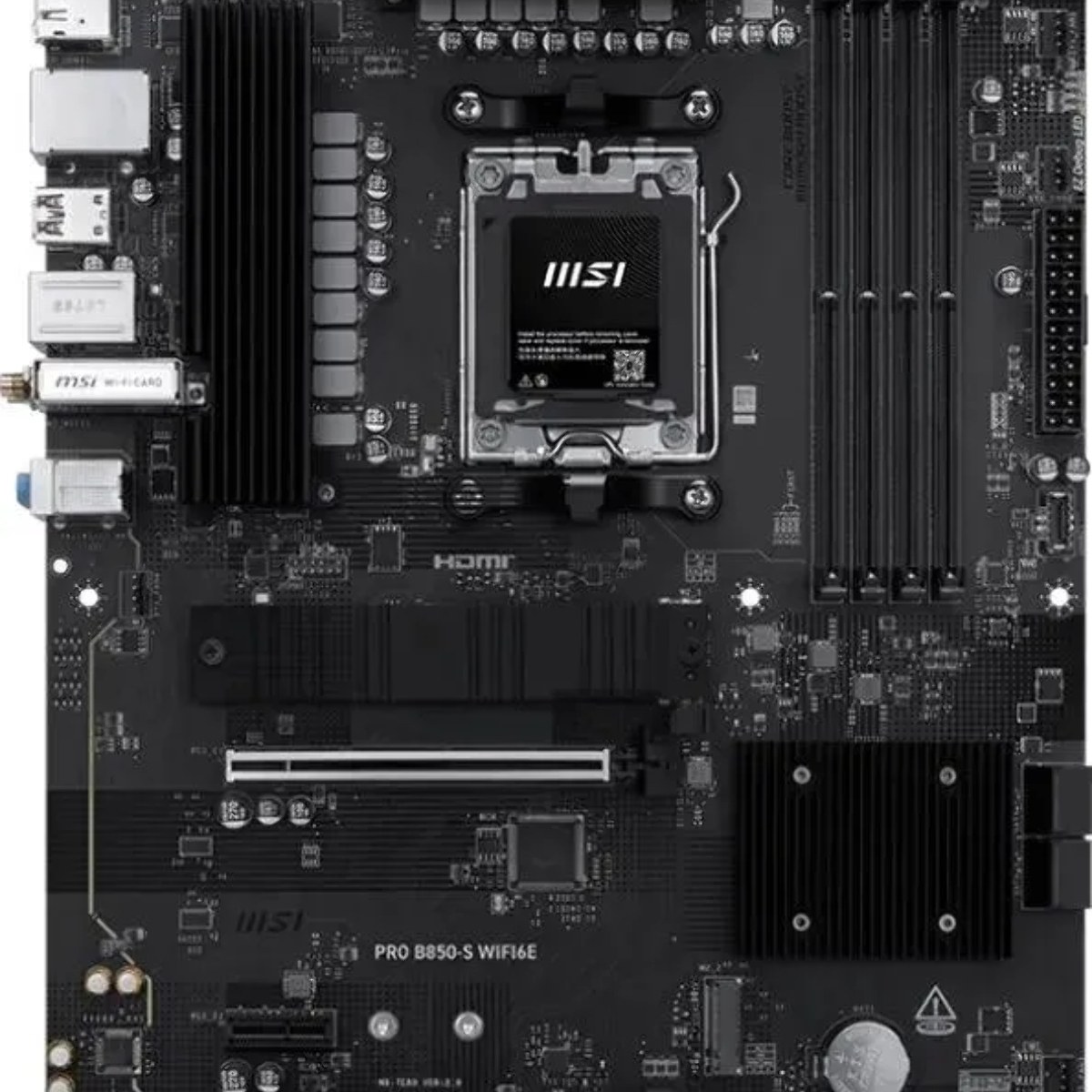 Материнская плата MSI PRO B850-S WIFI6E, AM5, AMD B850, 4xDDR5, 4xSATA, 2xM.2, 1xPCIe 4.0 x16, 1xPCIe 4.0 x4, 1xPCIe 3.0 x1, 1xDP, 1xHDMI, 1x2.5Gb LAN, Wi-Fi 6E, Bluetooth 5.3, 1xUSB-C 10Gbps, 3xUSB-A 10Gbps, 4xUSB-A 5Gbps, 3x3.5 мм, 7.1, ATX