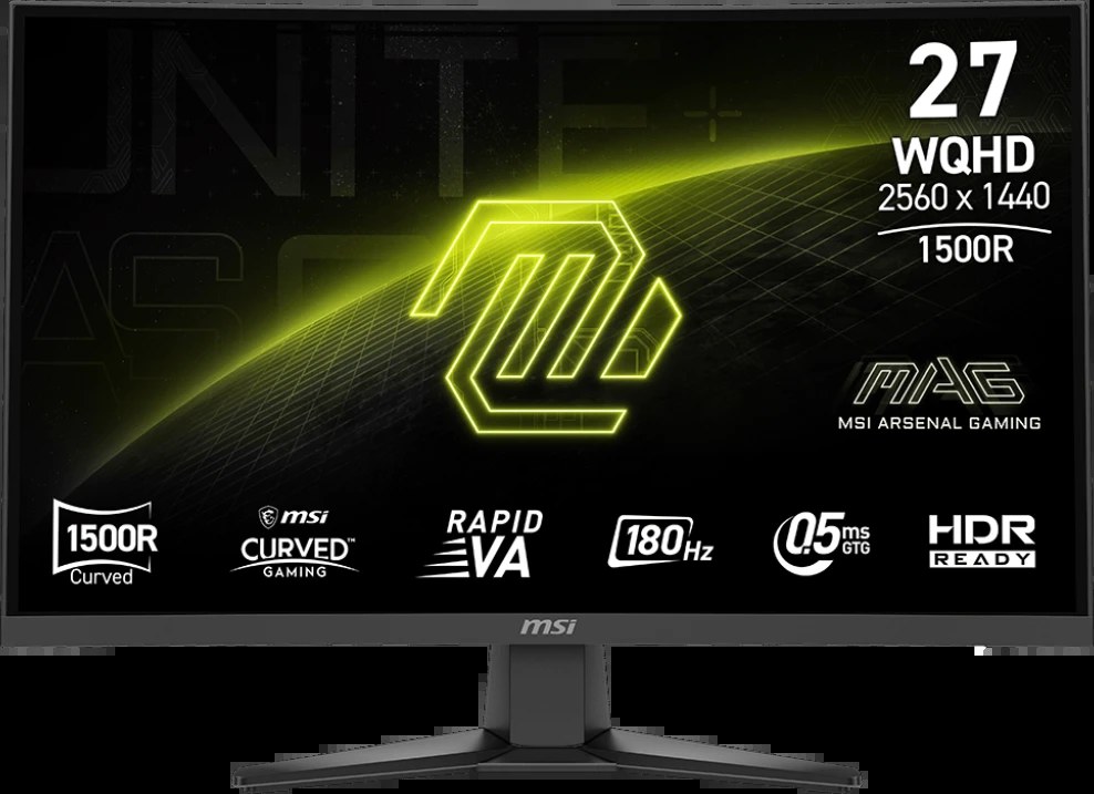 Монитор 27" MSI MAG 275CQF E18 VA 2560x1440, 180 Гц, 0.5 мс, 16:9, 250 кд/м², HDMI 2.0b, DP, 3.5 Jack, Adaptive-Sync, изогнутый экран (1500R), черный