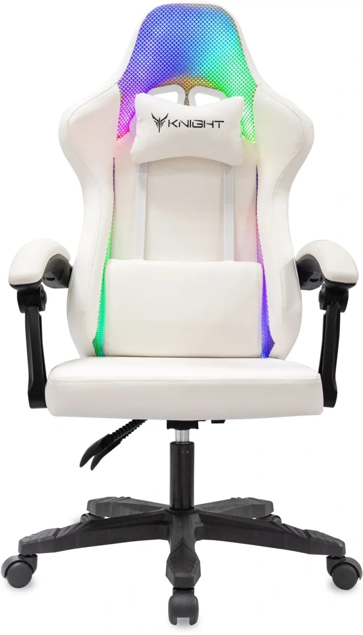 Кресло игровое Knight Wolf RGb белый эко.кожа/сетка, крестов. пластик