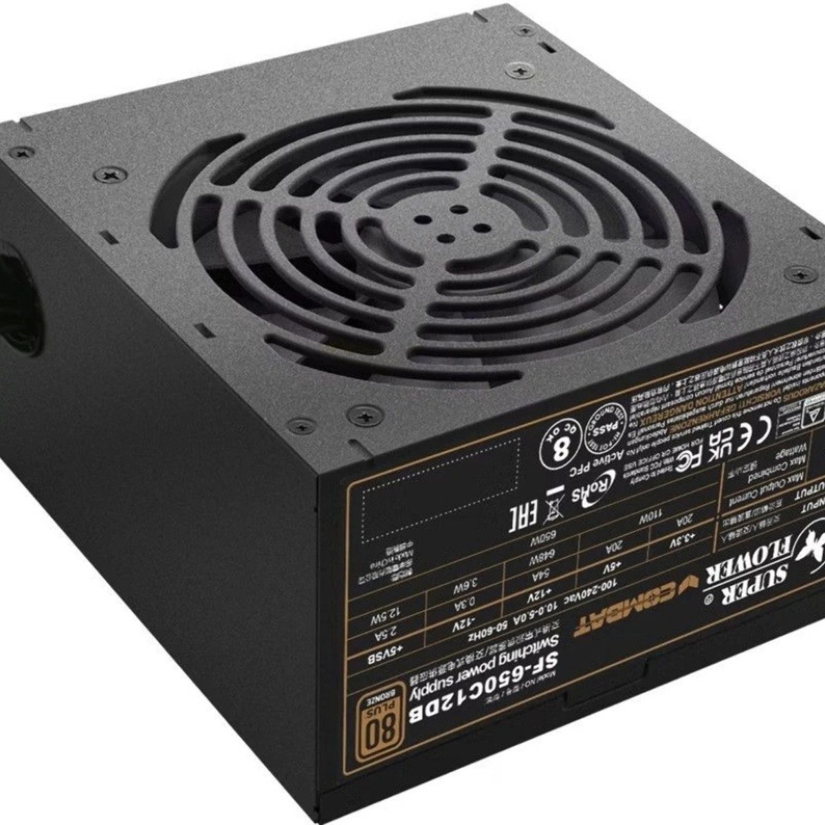 Блок питания 650Вт/Power Supply Super Flower Combat DB, 650W, ATX, 120мм, 4xSATA, 3xPCI-E(6+2), APFC, 80 PLUS Bronze, non-Modular