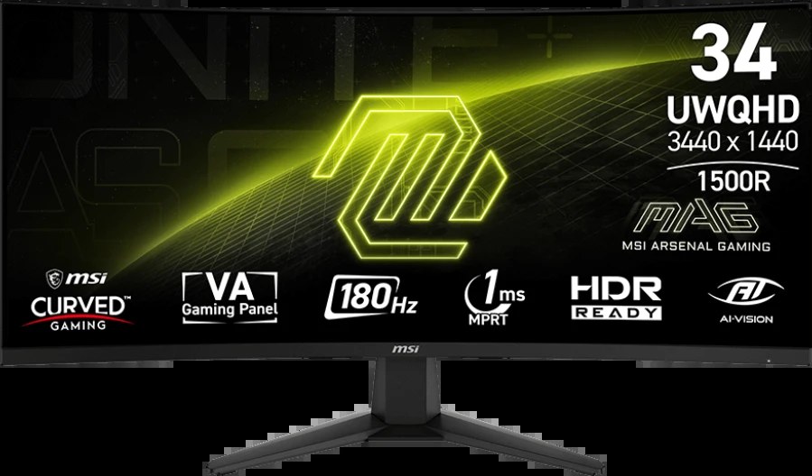 Монитор 34" MSI MAG 346CQ VA 3440x1440, 180 Гц, 1 мс, 21:9, 300 кд/м², 2xHDMI 2.0b, DP 1.4a, USB-C, 3.5 Jack, HDR Ready, Adaptive-Sync, изогнутый экран (1500R), черный