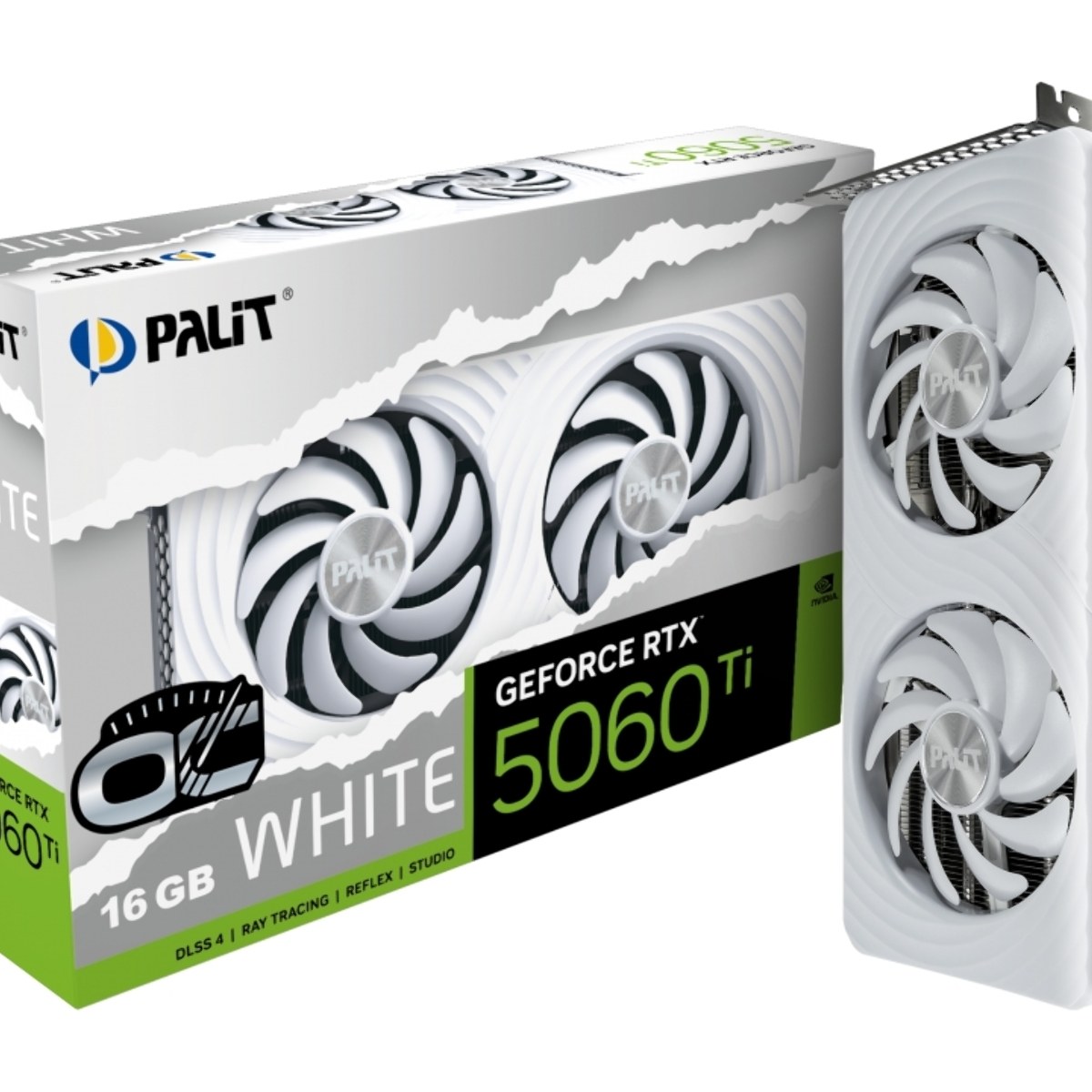 Видеокарта Palit GeForce RTX 5060 Ti WHITE OC, 16 GB GDDR7, 128 bit, 3xDisplayPort, HDMI, GPU 2407 MHz
