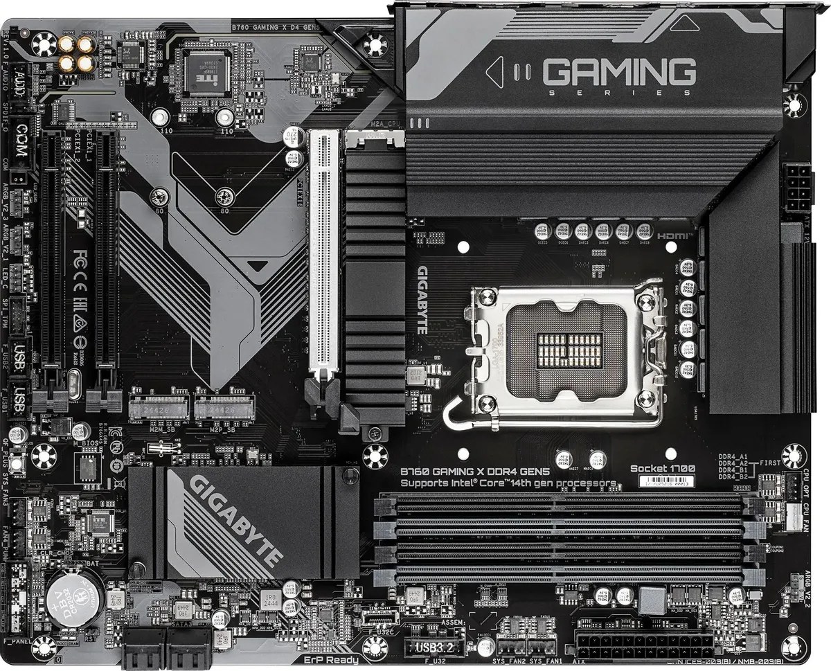 Материнская плата Gigabyte B760 GAMING X D4 GEN5, LGA1700, Intel B760, 4xDDR4, 4xSATA, 3xM.2, 1xPCIe 5.0 x16, DisplayPort, HDMI, 1x2.5Gb LAN, 6x3.5 мм, 7.1, ATX