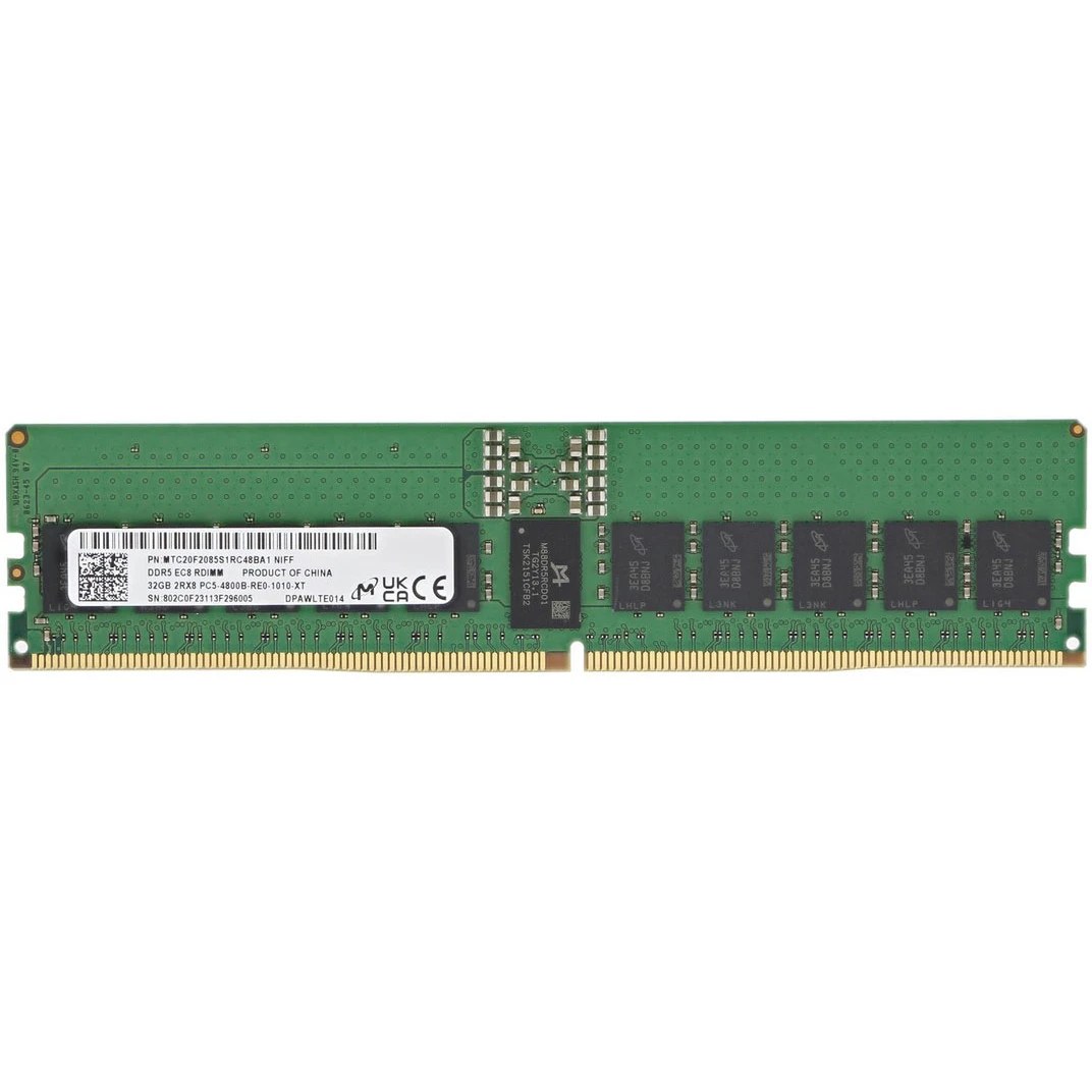 Оперативная память Micron DDR5 RDIMM 32Gb 2Rx8 4800 MHz ECC Registered MTC20F2085S1RC48BA1, 1 year, OEM