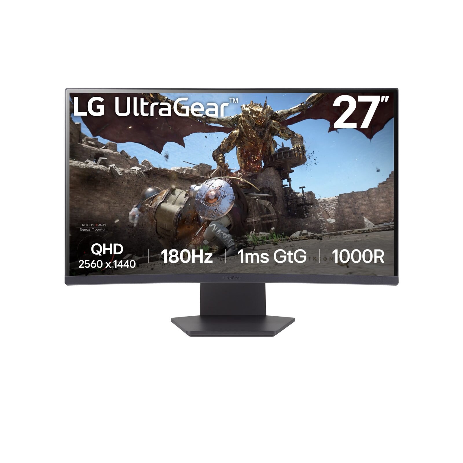 Монитор 27" LG 27GS60QC-B VA 2560x1440, 180 Гц, 1 мс, 16:9, 300 кд/м², HDMI 2.0, DP 1.4, 3.5 Jack, HDR10, FreeSync, изогнутый экран (1000R), черный