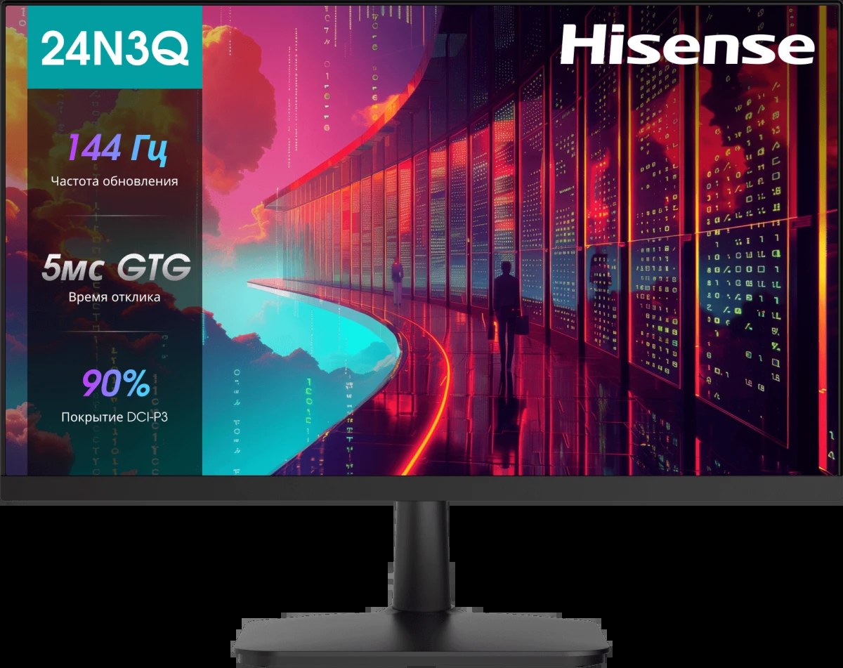 Монитор 23.8" Hisense 24N3Q IPS 1920x1080, 144 Гц, 5 мс, 16:9, 250 кд/м², HDMI 1.4, VGA, черный