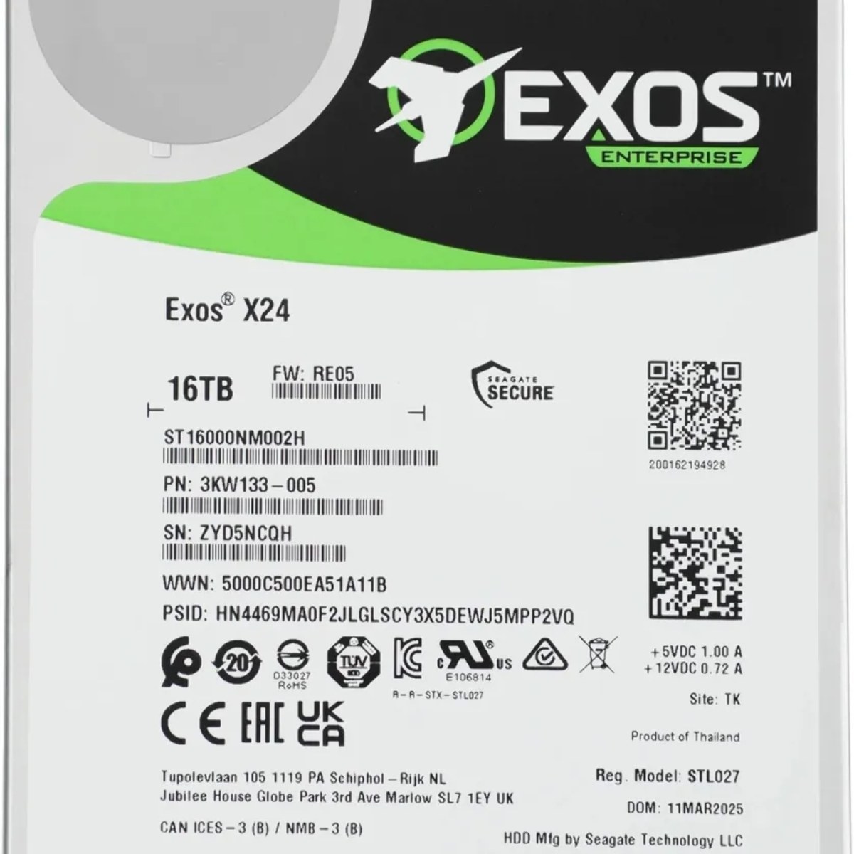 Жесткий диск Seagate Exos X24 HDD 3.5" SATA 12Tb, 7200 rpm, 512Mb buffer, 512e/4kn, CMR, ST12000NM000J, 1 year
