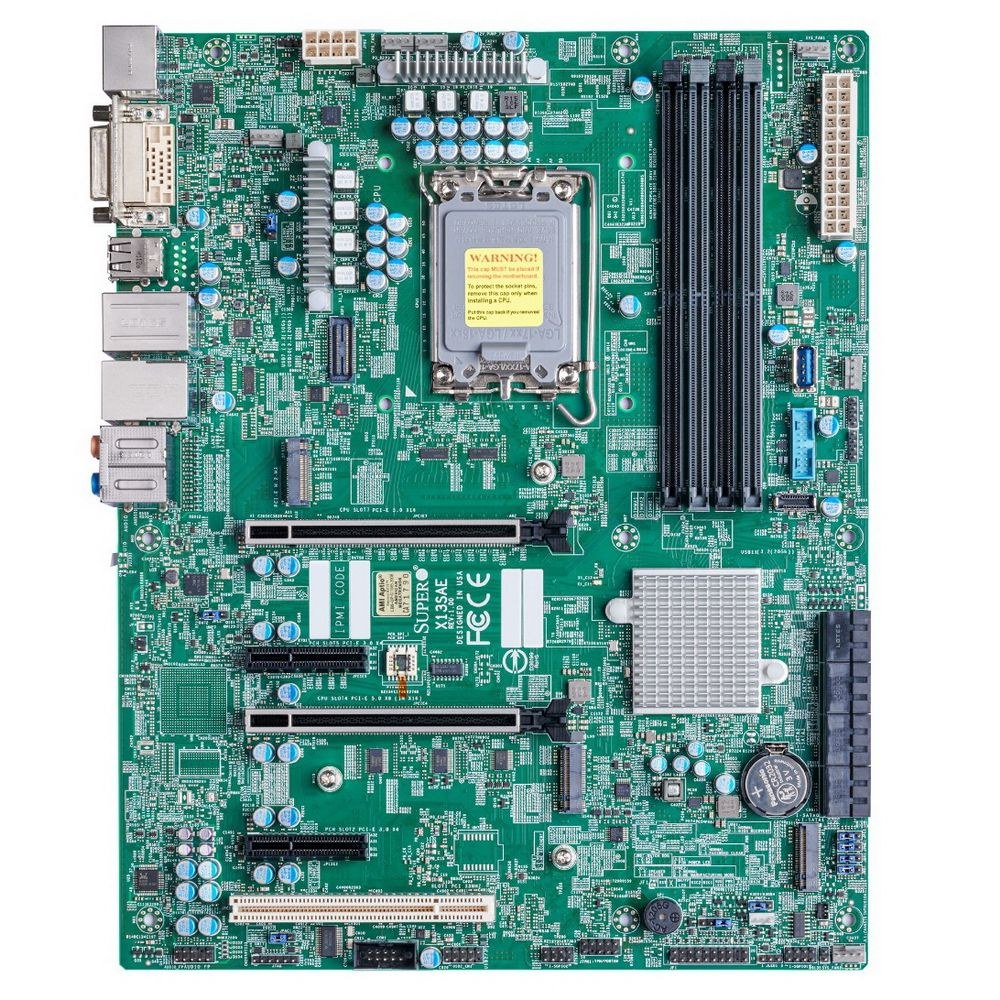 Материнская плата Supermicro X14SAE, LGA1851, Intel W880, 4xDDR5, 8xSATA, 2xM.2 PCIe, 2xPCIe 5.0 x16, 1xPCIe 4.0 x4, 1xHDMI, 1xDisplayPort, 1xThunderbolt 4, 1x2.5Gb LAN, 1x1Gb LAN, 3xUSB 3.2 Gen2 Type-A, 1xUSB 3.2 Gen2x2 Type-C, 1xUSB4 Type-C, 5x3.5 мм, 7.1, ATX