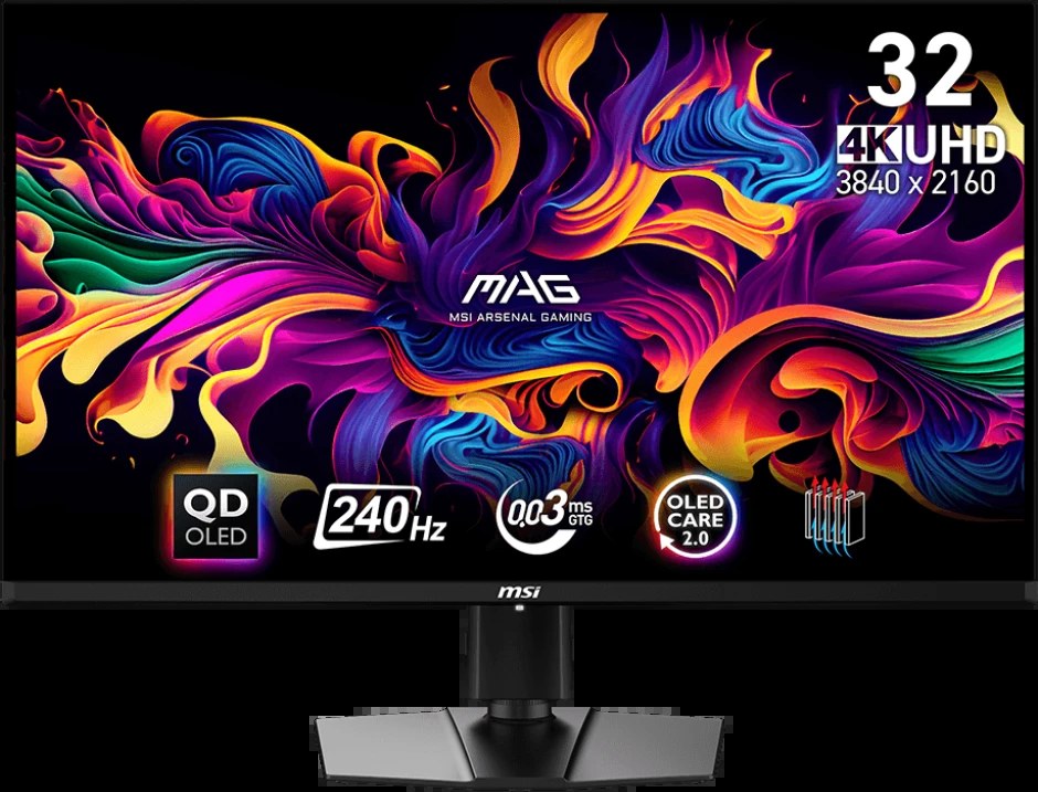 Монитор 31.5" MSI MAG 321UPX QD-OLED 3840x2160, 240 Гц, 0.03 мс, 16:9, 1000 кд/м², DisplayHDR True Black 400, DP 1.4a, HDMI 2.1, USB-C, 3.5 Jack, Adaptive-Sync, PIP, черный