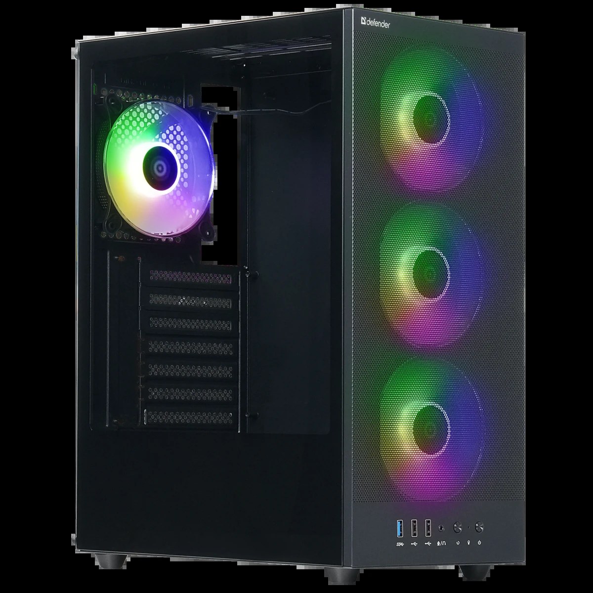 Компьютерный корпус Defender RaptorX черный,ATX,4fans,switchM/BSync