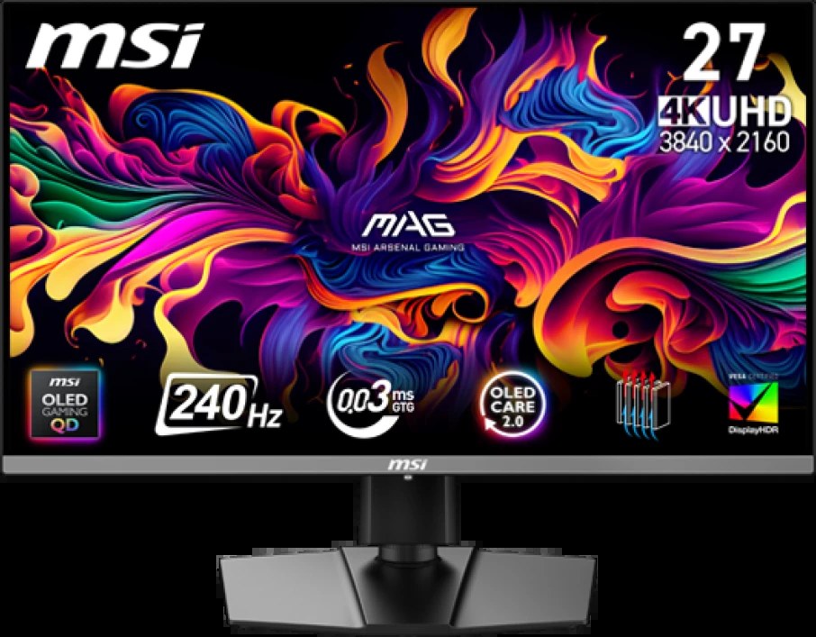 Монитор 26.5" MSI MAG 272UP QD-OLED X24 QD-OLED 3840x2160, 240 Гц, 0.03 мс, 16:9, 1000 кд/м², DP 1.4a, HDMI 2.1 x2, USB-C, 3.5 Jack, HDR10, DisplayHDR True Black 400, Adaptive-Sync, черный