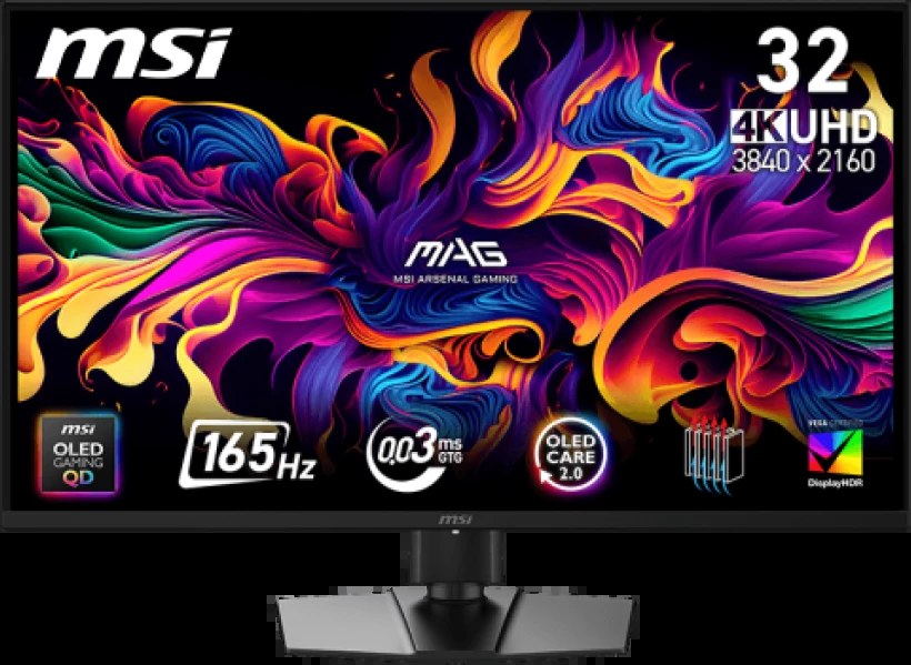 Монитор 31.5" MSI MAG 322UP QD-OLED E16 QD-OLED 3840x2160, 165 Гц, 0.03 мс, 16:9, 250 кд/м², HDMI 2.1, DP, USB-C (15 Вт), 3.5 Jack, HDR10, DisplayHDR 400 True Black, Adaptive-Sync, черный