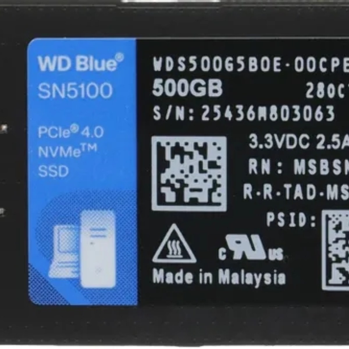Накопитель SSD 500GB WD Blue SN5100, NVMe, M.2 2280, PCI-E 4x4 R/W - 5600/6600 Mb/s