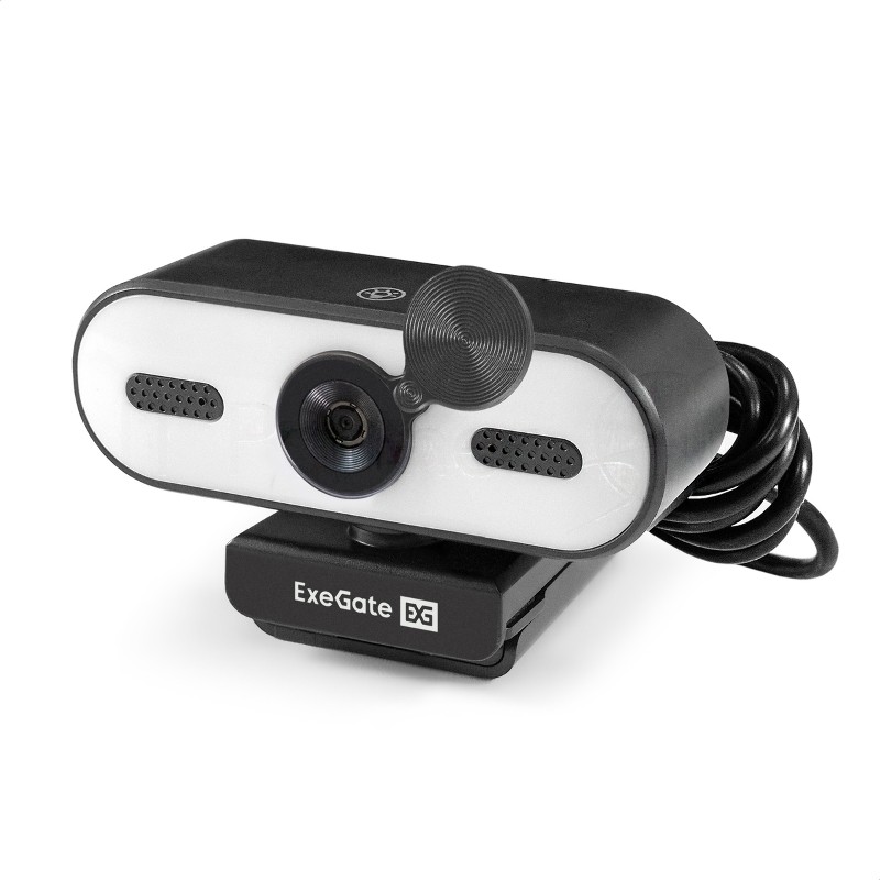 Веб-камера ExeGate eStudio EW-722 2560x1440, 30 кадр/с, USB Type-A, микрофон (2 шт, шумоподавление), автоматическая фокусировка, автоосвещение, шторка приватности, универсальное крепление