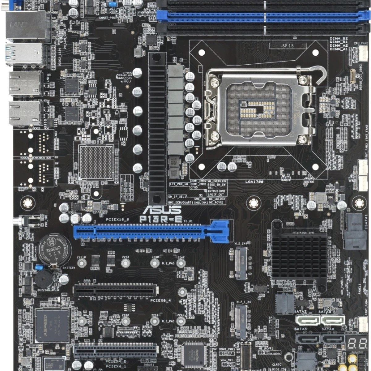 Серверная материнская плата ASUS P13R-E, LGA 1700, Intel C266, 4xDDR5, 4xSATA, 2xM.2, 1xPCIe 5.0 x16, 3xPCIe x8, 1xVGA, 2x1Gb LAN, IPMI, 4xUSB-A 10Gbps, 2xUSB-A 2.0, ATX