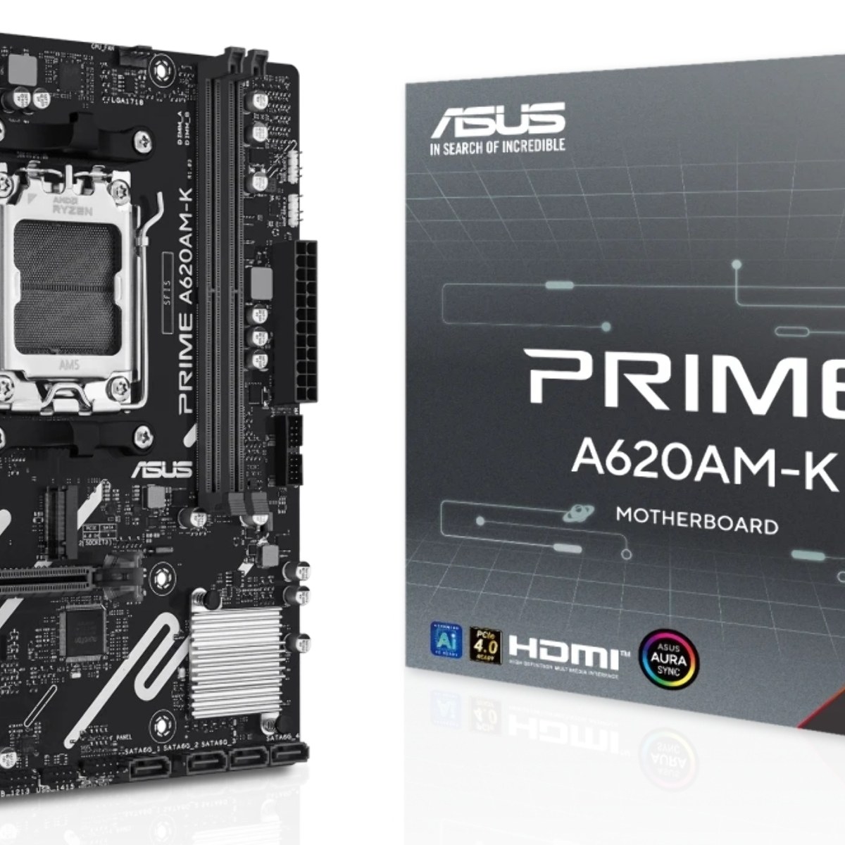 Материнская плата ASUS PRIME A620M-K, AM5, AMD A620, 2xDDR5, 4xSATA, 1xM.2, 1xPCIe 4.0 x16, 1xPCIe 3.0 x1, 1xHDMI, 1xDP, 1x1Gb LAN, 4xUSB-A 5Gbps, 2xUSB-A 2.0, 3x3.5 мм, 7.1, mATX