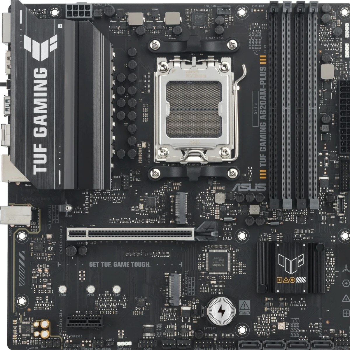 Материнская плата ASUS TUF GAMING A620M-A PLUS, AM5, AMD A620A, 4xDDR5, 4xSATA, 2xM.2, 1xPCIe 4.0 x16, 1xPCIe 3.0 x1, 1xHDMI, 2xDP, 1x2.5Gb LAN, 2xUSB-A 10Gbps, 4xUSB-A 2.0, 3x3.5 мм, 7.1, mATX