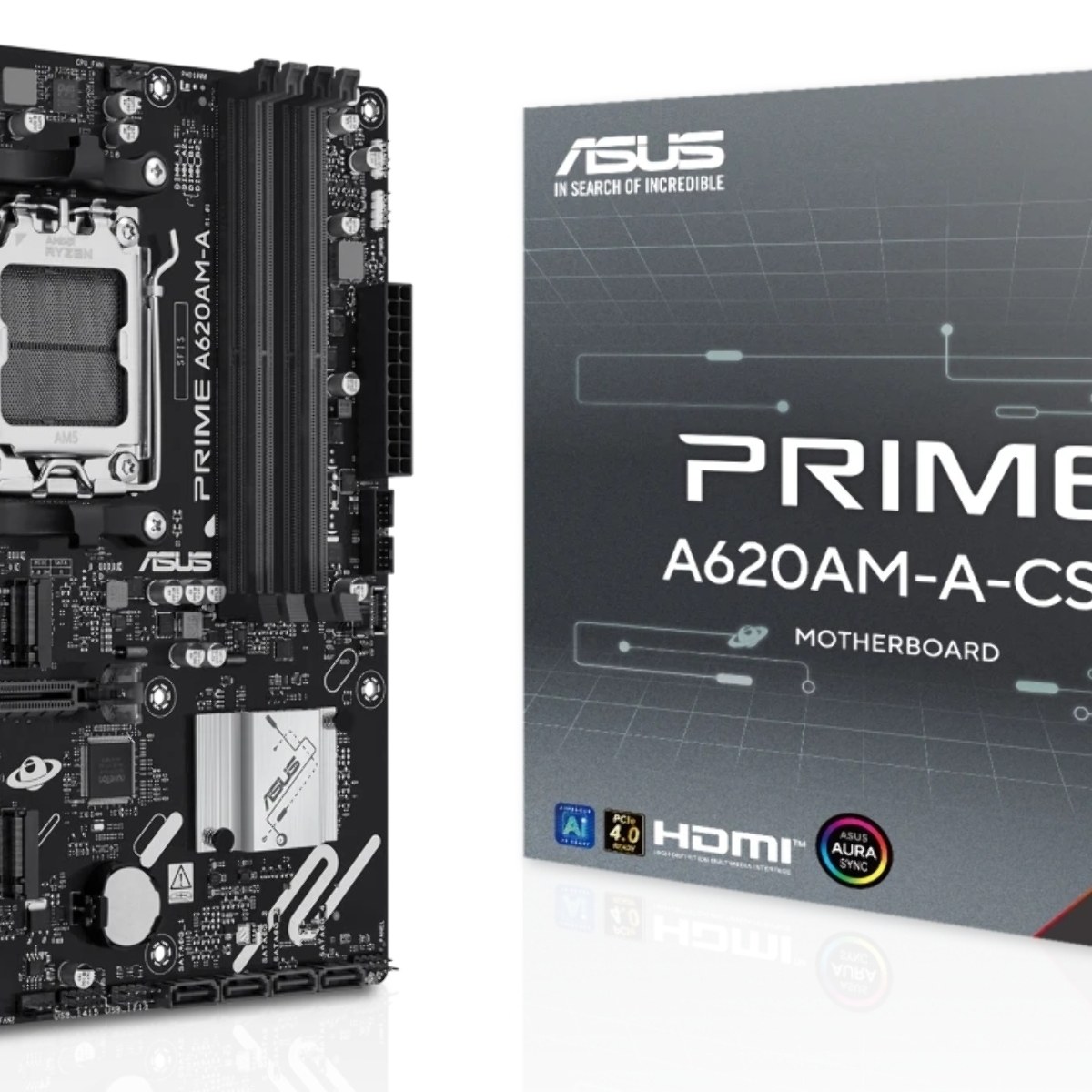 Материнская плата ASUS PRIME A620M-A-CSM, AM5, AMD A620, 4xDDR5, 4xSATA, 2xM.2, 1xPCIe 4.0 x16, 2xPCIe 3.0 x1, 1xVGA, 1xHDMI, 1xDP, 1x1Gb LAN, 2xUSB-A 5Gbps, 4xUSB-A 2.0, 3x3.5 мм, 7.1, mATX