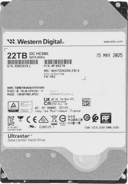 Жесткий диск серверный WD 22Tb 7200rpm Ultrastar DC 3.5" HC580 SATA 6Gb/s, 512MB, 512e/4Kn