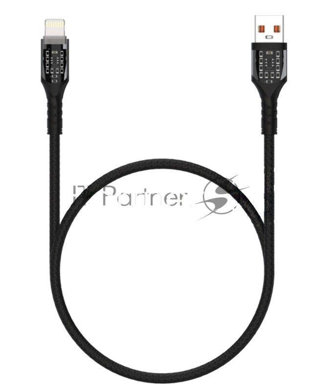 Дата-кабель Maxvi MC-33L USB-Lightning 2.4А, прозрачный корпус, LED подсветка, 1м, черный