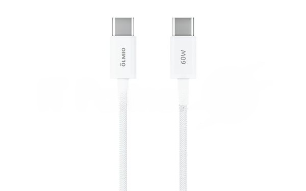 Кабель OLMIO SIMPLE, Type-C - Type-C, 60W 3A, 1.2м, тканевая оплетка, белый
