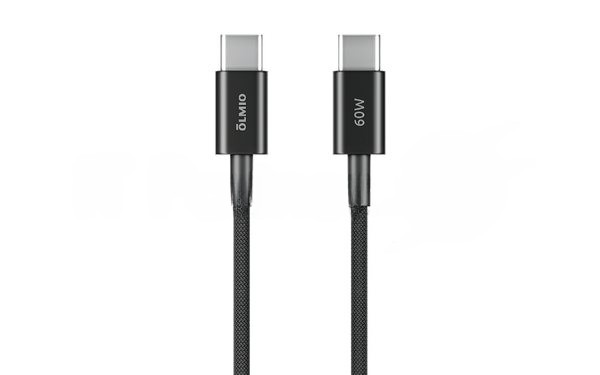 Кабель OLMIO SIMPLE, Type-C - Type-C, 60W 3A, 1.2м, тканевая оплетка, черный