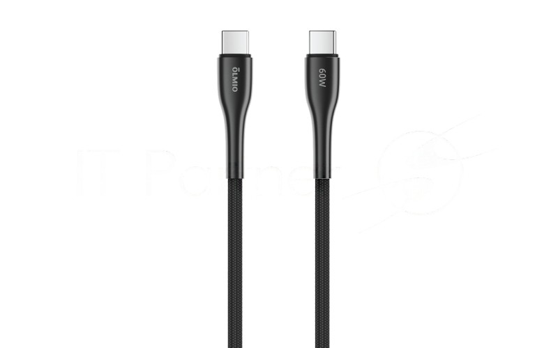 Кабель OLMIO STYLE, Type-C - Type-C, 60W, 1.2м, тканевая оплетка, черный