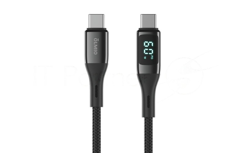 Кабель OLMIO GEEK, Type-C - Type-C, 60W, 1.2м, тканевая оплетка, LCD, черный