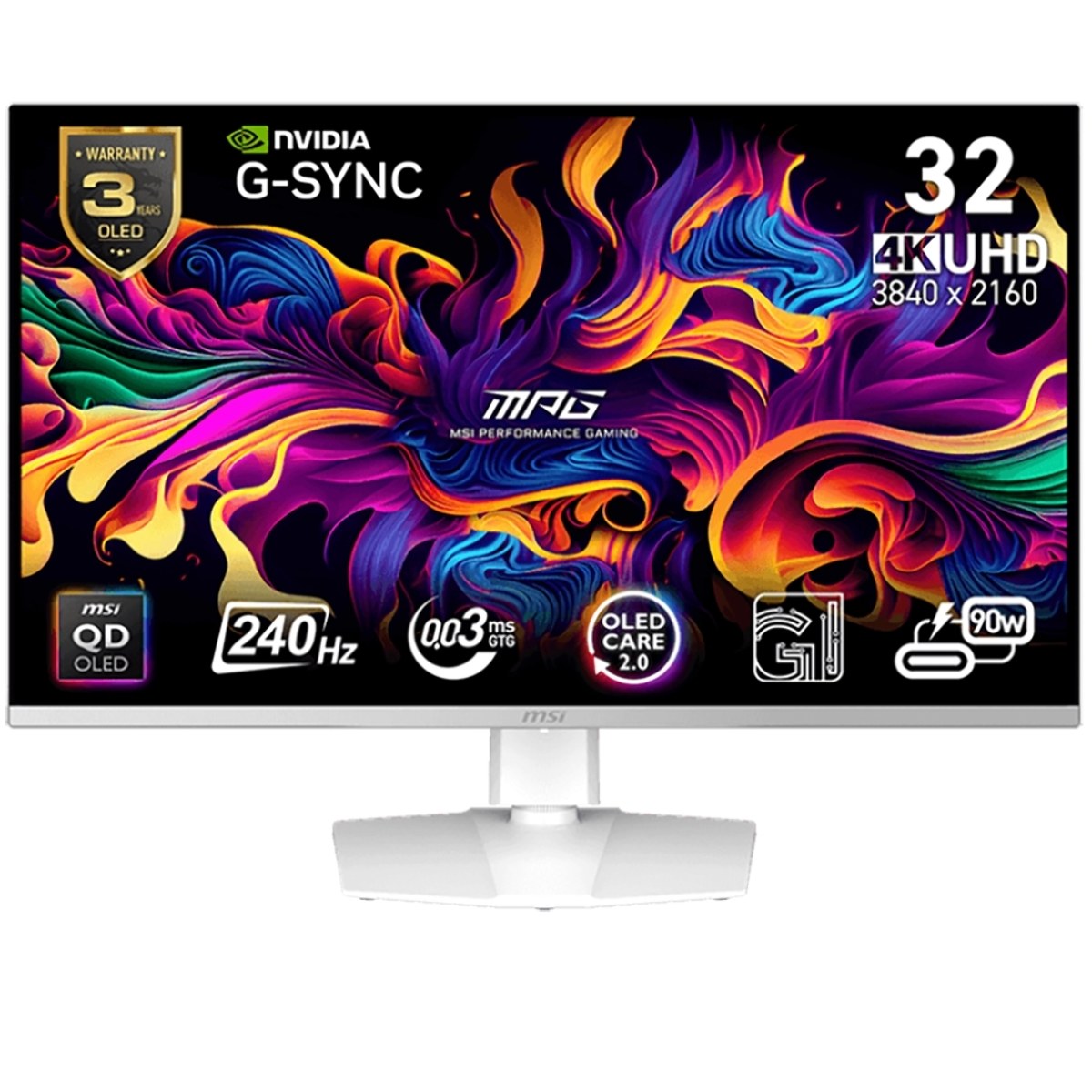 Монитор 31.5" MSI MPG 321URXW QD-OLED 3840x2160, 240 Гц, 0.03 мс, 16:9, 250 кд/м², 2xHDMI 2.1, DP 1.4, USB-C (90 Вт), 3.5 Jack, USB Hub (2x USB 2.0), HDR10, черный
