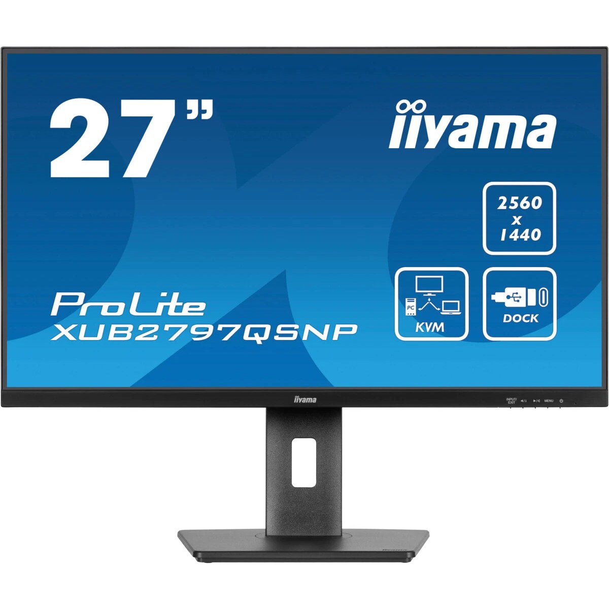 Монитор 27" Iiyama ProLite XUB2797QSNP-B1 IPS QHD, 100 Гц, 1 мс (MPRT), 16:9, 300 кд/м², HDMI 2.0, DP 1.4, USB-C (96 Вт PD), встроенные динамики (2x2 Вт), KVM-модуль, поворотная подставка, черный