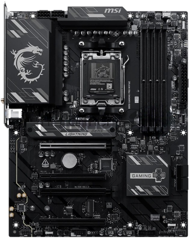 Материнская плата MSI B850 GAMING PRO WIFI6E, AM5, AMD B850, 4xDDR5, 4xSATA, 2xM.2 (PCIe 5.0/4.0), 1xPCIe 4.0 x16, 2xPCIe 3.0 x16, 1xHDMI, 1xDP, 1x2.5Gb LAN, Wi-Fi 6E, Bluetooth 5.3, 1xUSB-C 10Gbps, 3xUSB-A 10Gbps, 4xUSB-A 5Gbps, 3x3.5 мм, 7.1, чёрный, ATX