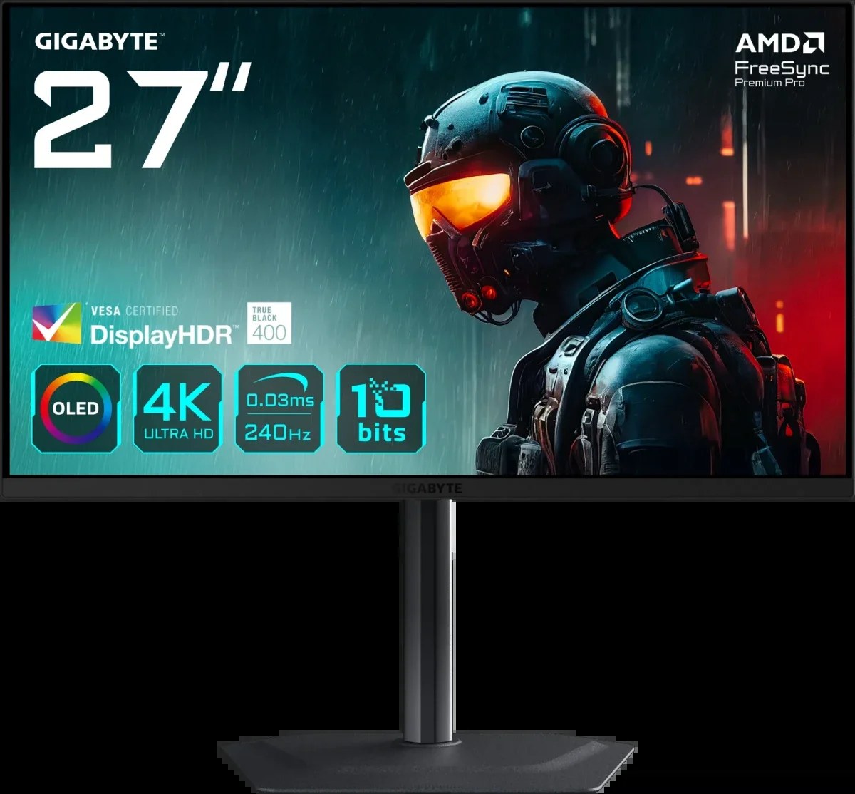 Монитор 27" Gigabyte MO27U2 QD-OLED 3840x2160, 240 Гц, 0.03 мс, 16:9, 250 кд/м², 2xHDMI 2.1, DP 1.4, USB-C (18 Вт), 3.5 Jack, USB Hub (3x USB 3.2), динамики (2x5 Вт), HDR10, FreeSync, G-Sync, черный