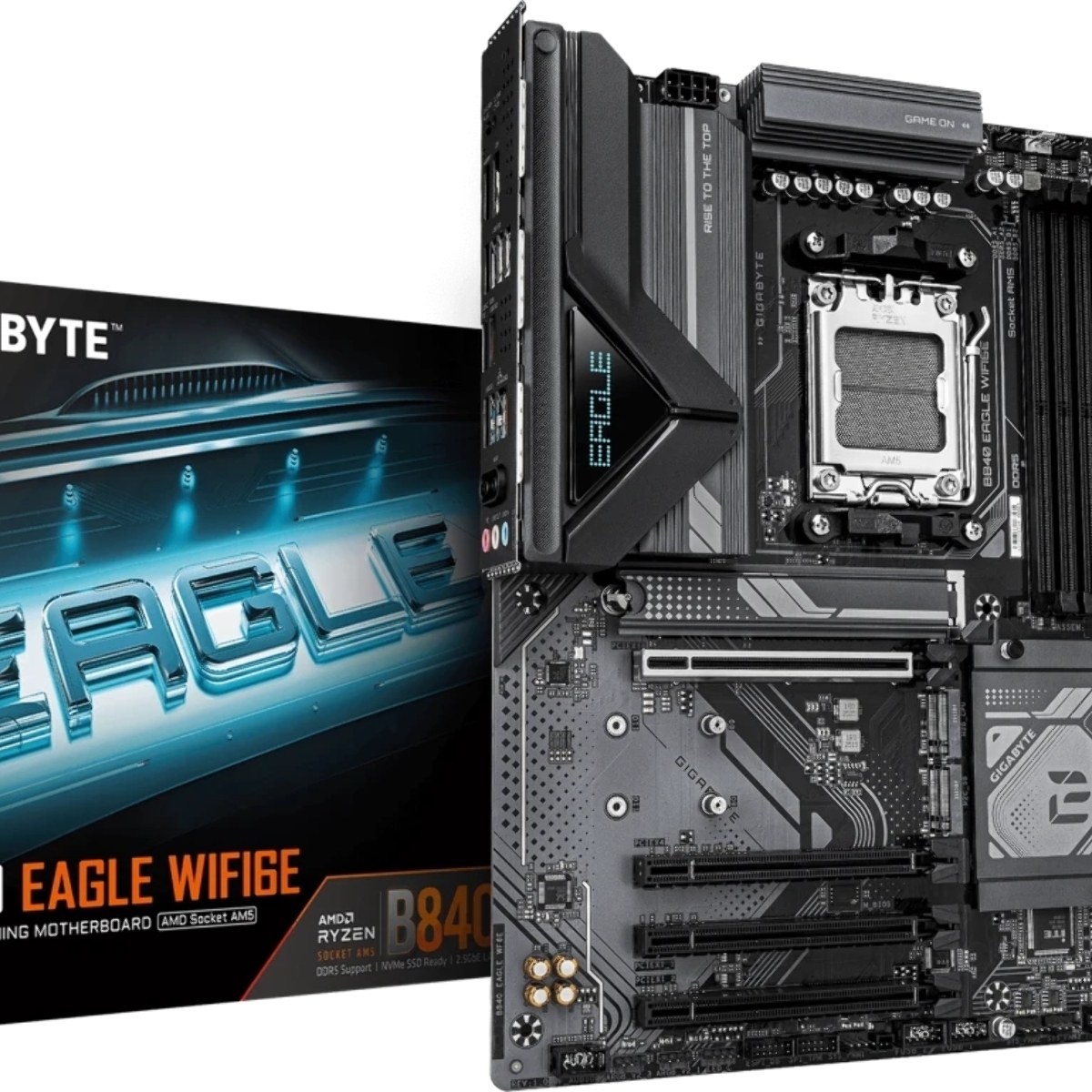 Материнская плата Gigabyte B840 EAGLE WIFI6E, AM5, AMD B840, 4xDDR5, 4xSATA, 3xM.2, 1xPCIe 4.0 x16, 3xPCIe 3.0 x16, 1xHDMI, 1xDP, 1x2.5Gb LAN, Wi-Fi 6E, Bluetooth 5.3, 1xUSB-C 10Gbps, 1xUSB-A 10Gbps, 2xUSB-A 5Gbps, 4xUSB-A 2.0, 3x3.5 мм, 7.1, ATX