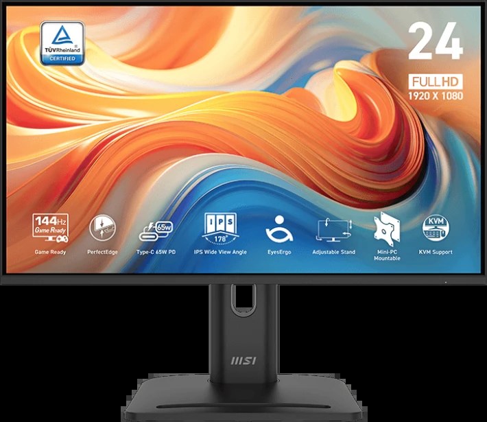Монитор 23.8" MSI PRO MP245PHG E14 IPS 1920x1080, 144 Гц, 1 мс, 16:9, 300 кд/м², HDMI 2.0, DP 1.2, USB-C (65 Вт), USB Hub (2x USB-A, 1x USB-B), 3.5 Jack, динамики (2x2 Вт), HDR10, черный