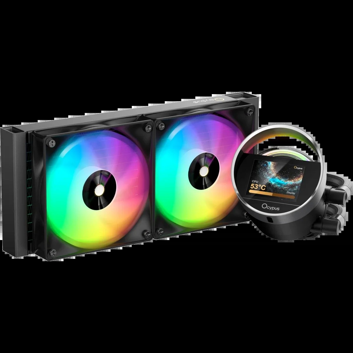 Система охлаждения Ocypus Sigma L24 BK ARGB, 240мм, LCD Pump 2.4", 2x120мм ARGB fans, LGA115X/1200/1700/18XX, AM4/AM5
