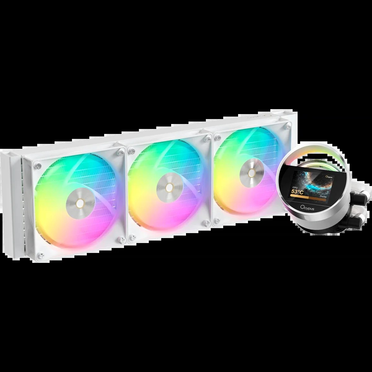 Система охлаждения Ocypus Sigma L36 WH ARGB, 360мм, LCD Pump 2.4", 3x120мм ARGB fans, LGA115X/1200/1700/18XX, AM4/AM5