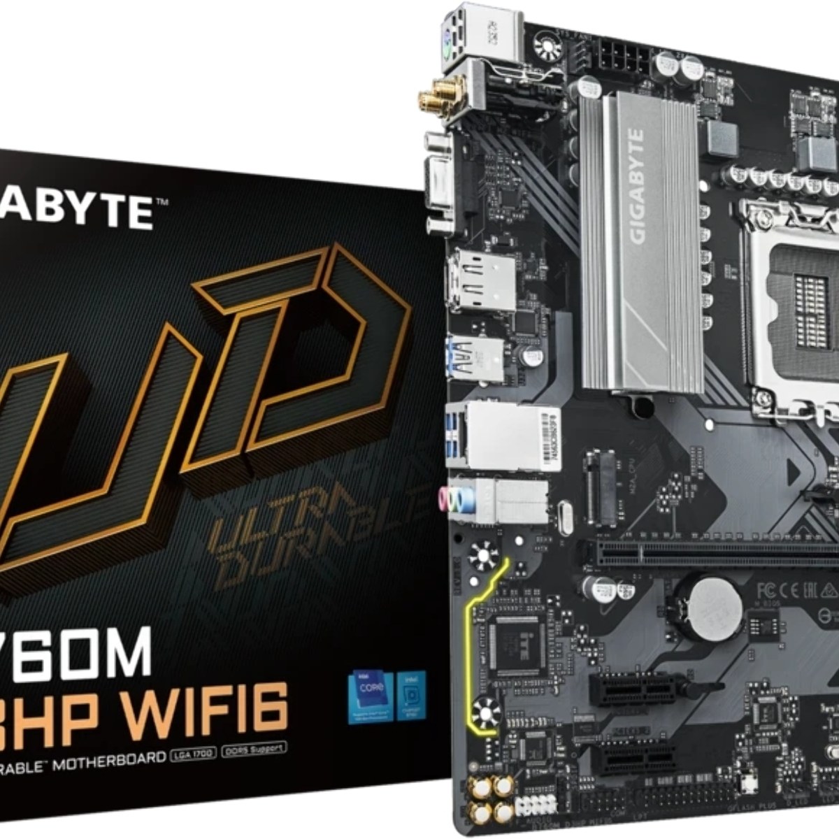 Материнская плата Gigabyte B760M D3HP WIFI6, LGA 1700, Intel B760, 4xDDR5, 4xSATA, 2xM.2, 1xPCIe 4.0 x16, 1xPCIe 4.0 x4, 1xHDMI, 1xDP, 1x2.5Gb LAN, Wi-Fi 6, Bluetooth 5.3, 1xUSB-C 10Gbps, 1xUSB-A 10Gbps, 4xUSB-A 5Gbps, 2xUSB-A 2.0, 1xPS/2, 3x3.5 мм, 7.1, mATX