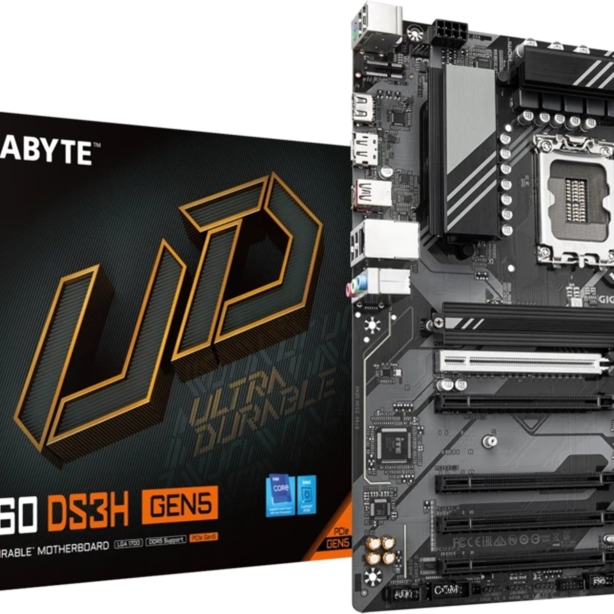 Материнская плата Gigabyte B760 DS3H GEN5, LGA 1700, Intel B760, 4xDDR5, 4xSATA, 2xM.2, 1xPCIe 5.0 x16, 4xPCIe 3.0 x16, 1xHDMI, 1xDP, 1x1Gb LAN, 1xUSB-C 20Gbps, 1xUSB-A 10Gbps, 4xUSB-A 2.0, 1xPS/2, 3x3.5 мм, 7.1, ATX