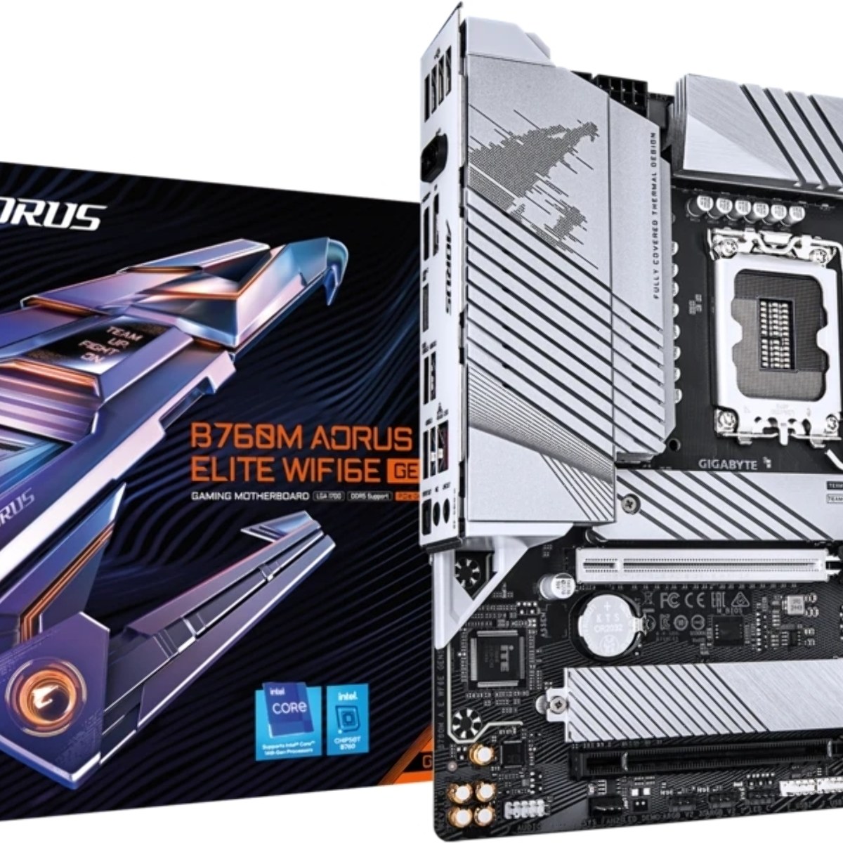 Материнская плата Gigabyte B760M AORUS ELITE WIFI6E GEN5, LGA 1700, Intel B760, 4xDDR5, 4xSATA, 2xM.2, 1xPCIe 5.0 x16, 1xPCIe 4.0 x16, 1xHDMI, 1xDP, 1x2.5Gb LAN, Wi-Fi 6E, Bluetooth 5.3, 1xUSB-C 20Gbps, 1xUSB-A 10Gbps, 3xUSB-A 5Gbps, 4xUSB-A 2.0, 3x3.5 мм + S/PDIF оптический, 7.1, mATX