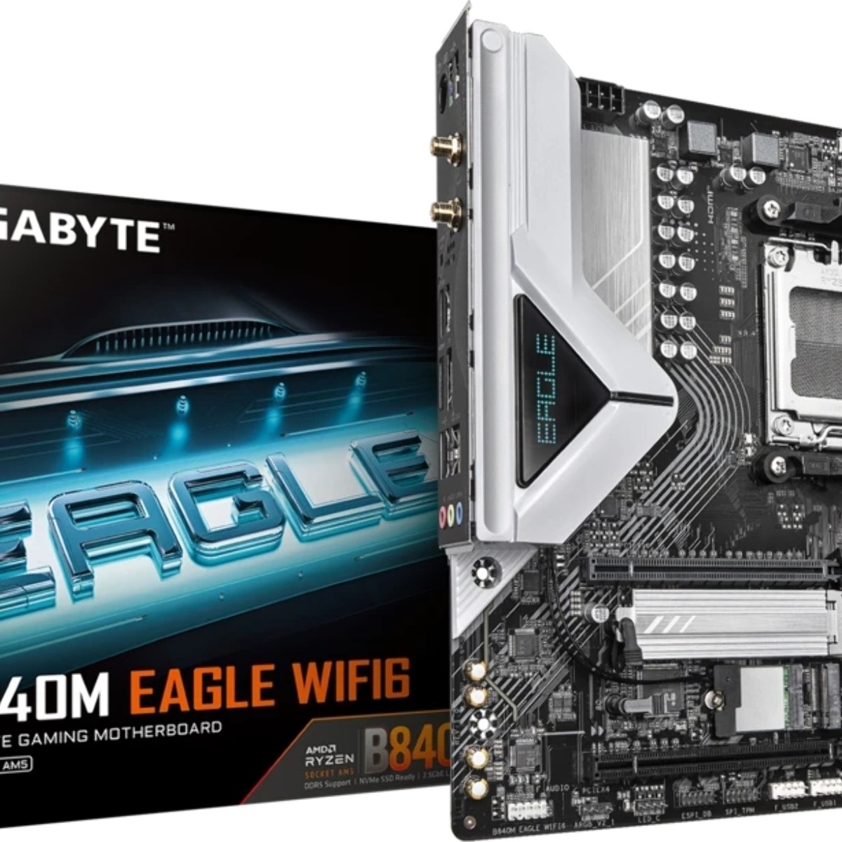 Материнская плата Gigabyte B840M EAGLE WIFI6, AM5, AMD B840, 4xDDR5, 4xSATA, 2xM.2, 1xPCIe 4.0 x16, 1xPCIe x1, 1xHDMI, 2xDP, 1x2.5Gb LAN, Wi-Fi 6, Bluetooth 5.3, 1xUSB-C 10Gbps, 1xUSB-A 10Gbps, 2xUSB-A 5Gbps, 4xUSB-A 2.0, 1xPS/2, 3x3.5 мм, 7.1, mATX