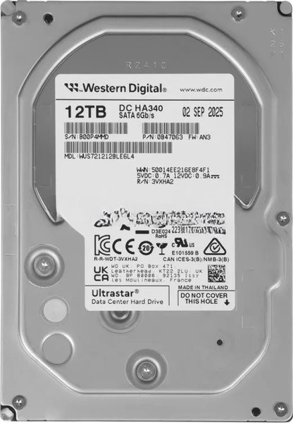 Жесткий диск серверный WD Ultrastar DC HA340 12TB WUS721212BLE6L4 (SATA 3.5"/7200/512Mb/6Gbs)
