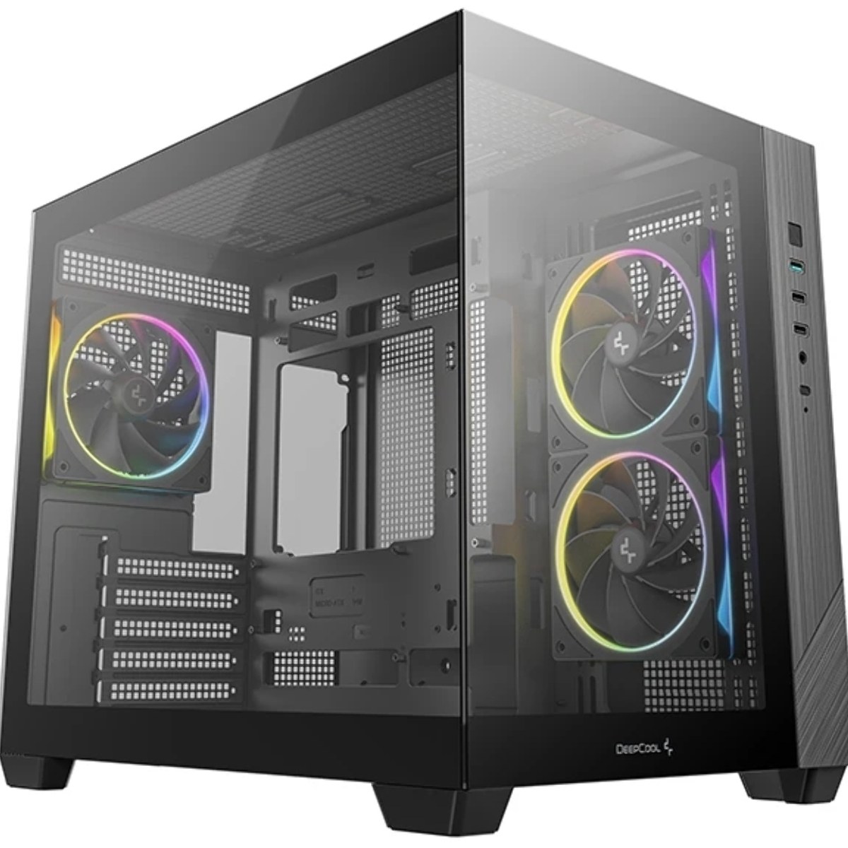 Компьютерный корпус Deepcool CG330 3F без БП, боковое окно (панорама), 3x120мм ARGB PWM вентилятора, черный, mATX