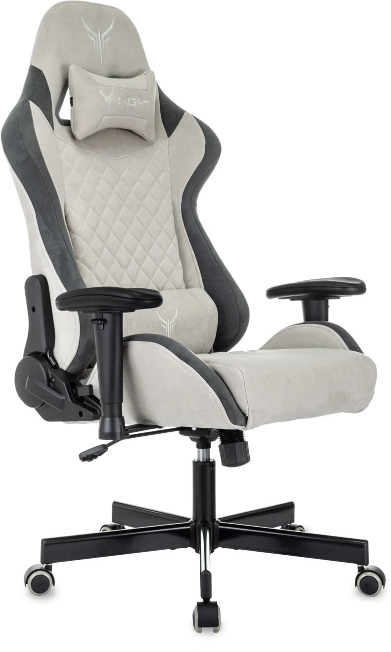 Кресло игровое Knight Regal Fabric светло-серый/серый искусственная замша крестов. металл