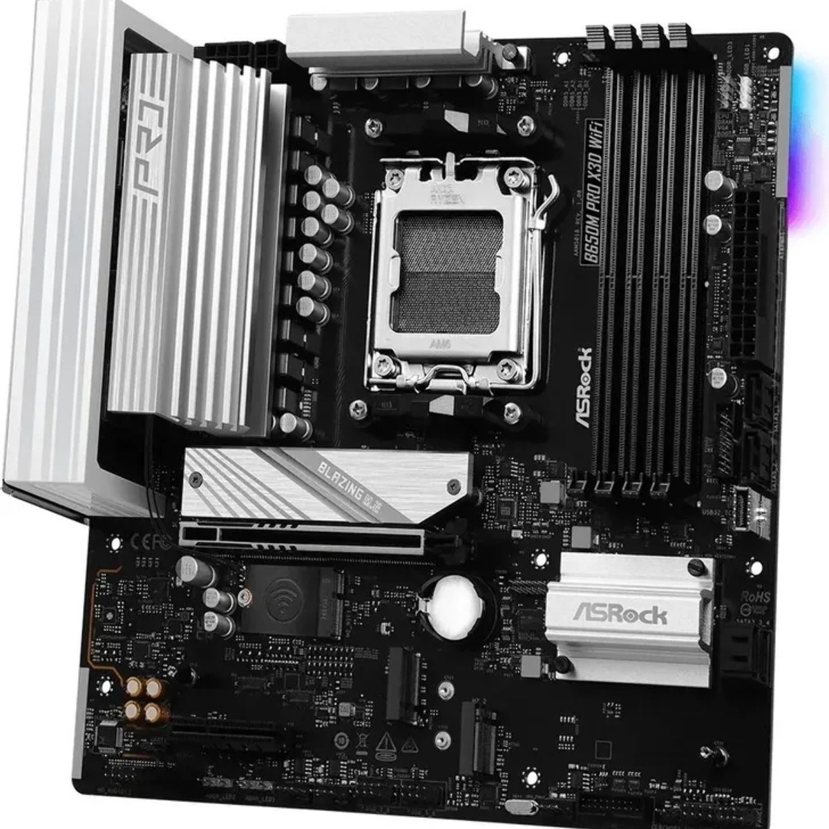 Материнская плата ASRock B650M Pro X3D WiFi, AM5, AMD B650, 4xDDR5, 4xSATA, 3xM.2, 1xPCIe 5.0 x16, 1xPCIe 4.0 x4, 1xHDMI, 1xDP, 1x2.5Gb LAN, Wi-Fi 6E, Bluetooth 5.2, 1xUSB-C 10Gbps, 1xUSB-A 10Gbps, 2xUSB-A 5Gbps, 4xUSB-A 2.0, 3x3.5 мм, 7.1, mATX