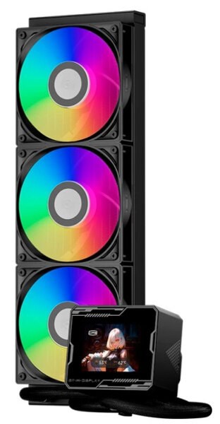 Система охлаждения Water Cooling System PCCooler GT360M ARGB Display BK (300W, 360mm, LED temp., Black, ARGB/Fans: 3x120mm, 75.8CFM, 33.7dBA, 2200RPM/Pump height 85mm, 15dBA, 2600RPM, Rad thickness 27mm/S: 1851, 1700, 1200, 115X, AM5, AM4)