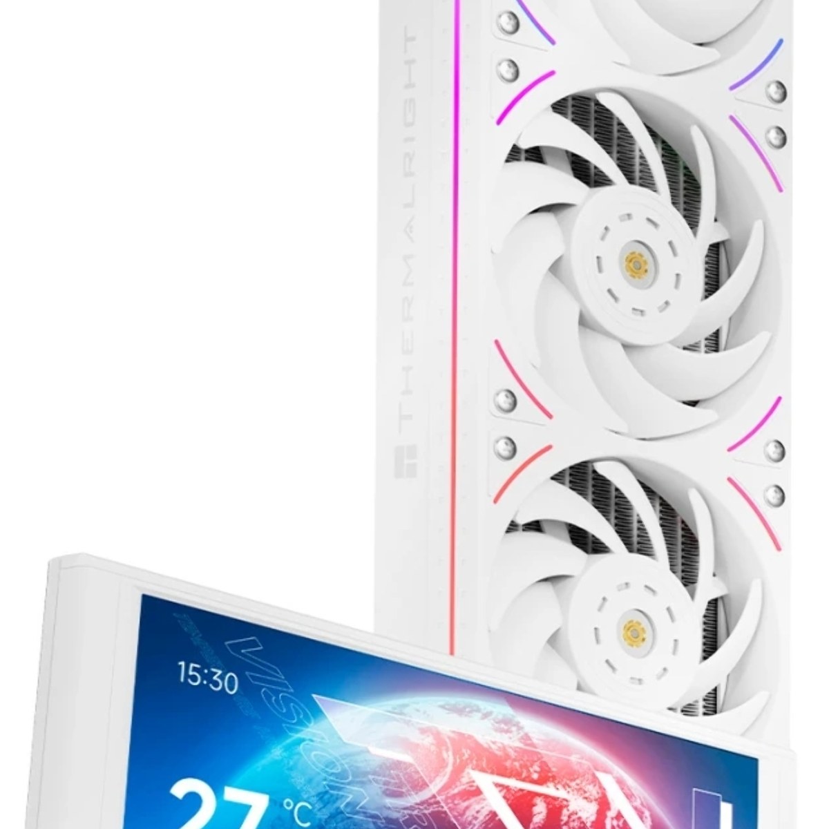 Водяное охлаждение для процессора Thermalright Trofeo Vision 360 (360mm, LED, White, ARGB/Fans: 3x120mm, 69CFM, 27dBA, 2150RPM/Pump height 102mm, 6400RPM, Rad thickness 27mm/S: 1700, 1200, 1851, 115X, 2011, 2066, AM5, AM4)
