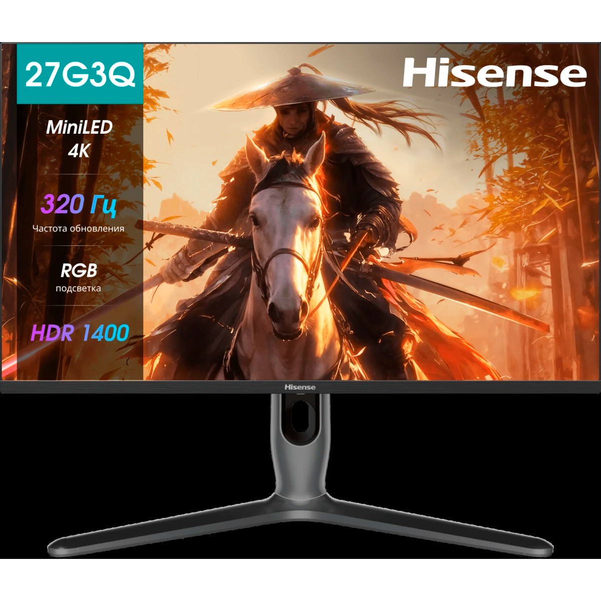 Монитор 27" Hisense 27G7Q-PRO IPS/Mini-LED 3840x2160, 160 Гц (UHD)/320 Гц (FHD в Dual Mode), 1 мс, 16:9, 350 кд/м² (типичная), 1600 кд/м² (пиковая), 2×HDMI 2.1, DP 1.4, USB-C, USB Hub (2×USB 3.2 Gen1), 3.5 Jack, DisplayHDR 1400, FreeSync Premium, серый