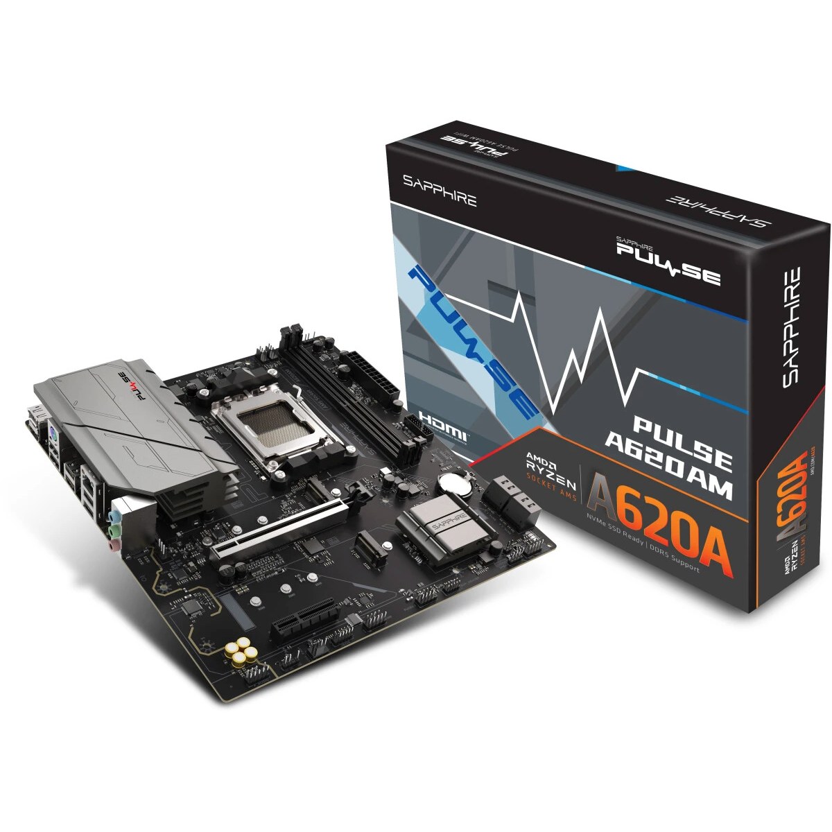 Материнская плата Sapphire A620AM PULSE, AM5, AMD A620, 2xDDR5, 4xSATA, 2xM.2, 1xPCIe x16, 1xPCIe x4, DisplayPort, HDMI, 1xGb LAN, 3x3.5 мм, 7.1, microATX